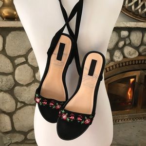 Forever 21 Strappy Embroidered block heels